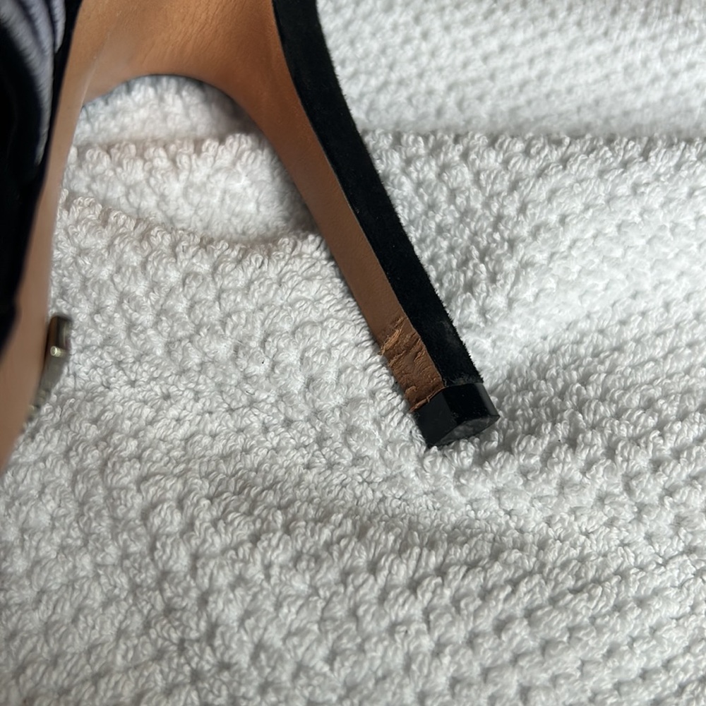 Black Suede Lace up Schutz Heels w/ Pink, White, & Fringe Detail (Size 8.5) - Picture 9 of 12